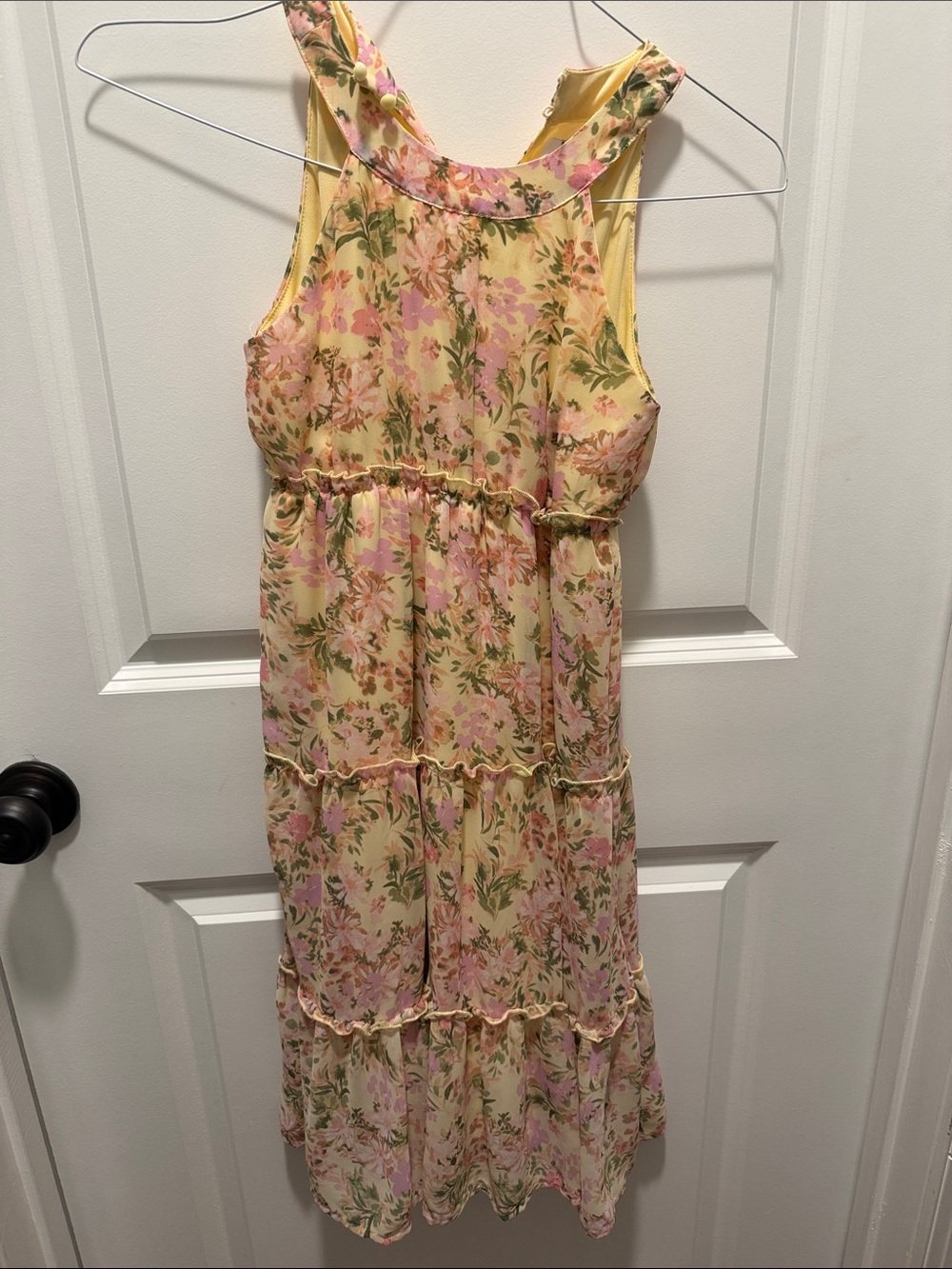 Speechless Yellow Floral Tiered Sundress with Pink & Green Accents